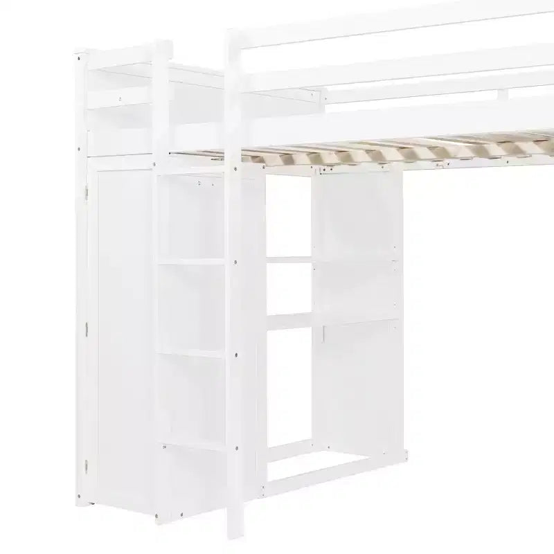 Lit superposé en L Luxystar, grand au-dessus du petit, avec bureau, bibliothèque et armoire