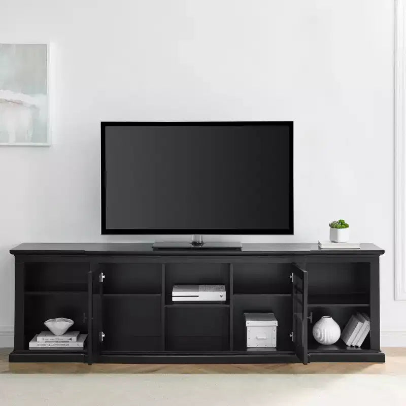 Meuble TV de style transitionnel avec 2 portes vitrées pour téléviseurs jusqu'à 85 pouces