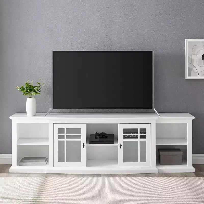 Meuble TV de style transitionnel avec 2 portes vitrées pour téléviseurs jusqu'à 85 pouces