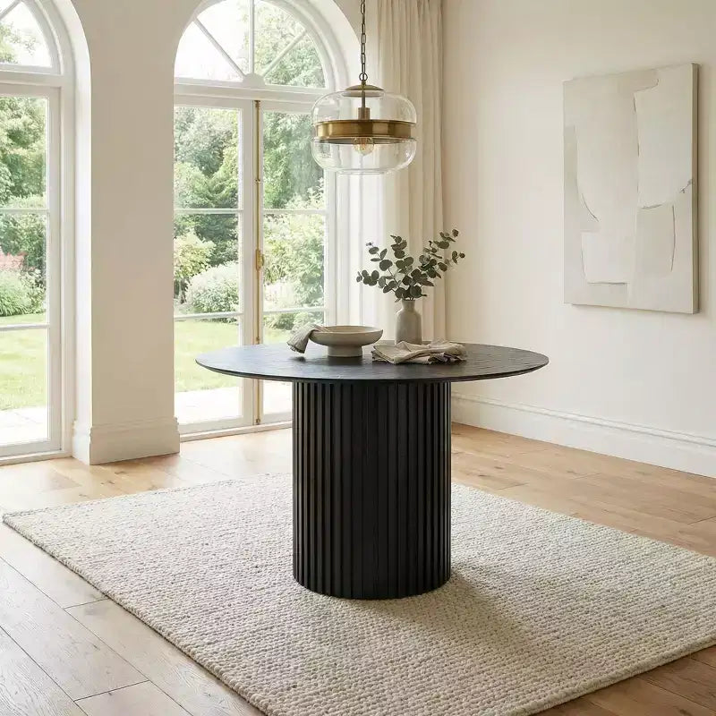 JVNOXK 46.45 Mid-Century Modern Round MDF Dining Table, Black