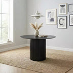 JVNOXK 46.45 Table à manger ronde en MDF de style Mid-Century Modern, noire