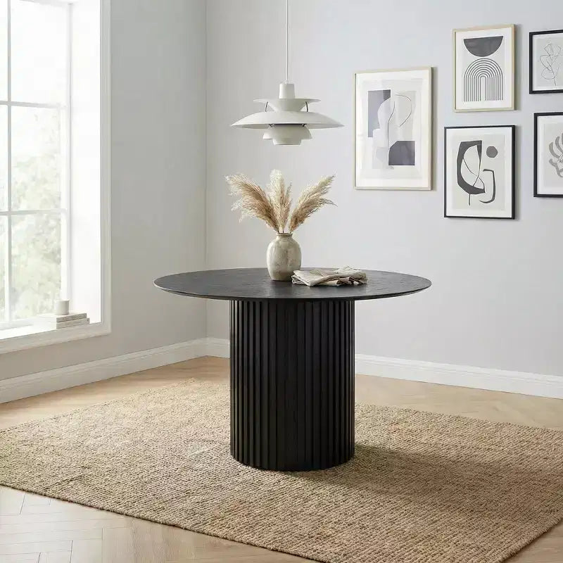 JVNOXK 46.45 Table à manger ronde en MDF de style Mid-Century Modern, noire