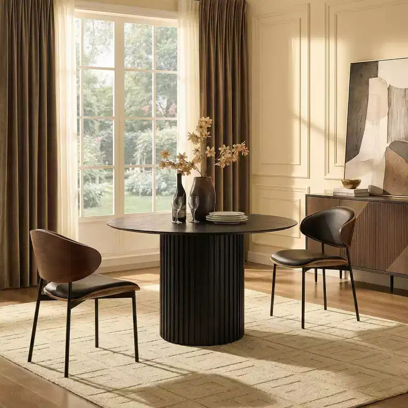 JVNOXK 46.45 Table à manger ronde en MDF de style Mid-Century Modern, noire