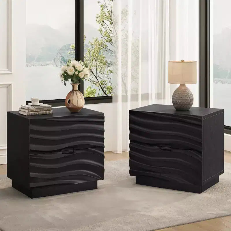 Table de chevet à 2 tiroirs en bois massif naturel pour chambre à coucher et salon