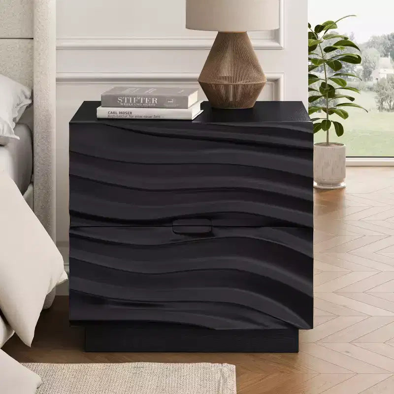 Table de chevet à 2 tiroirs en bois massif naturel pour chambre à coucher et salon