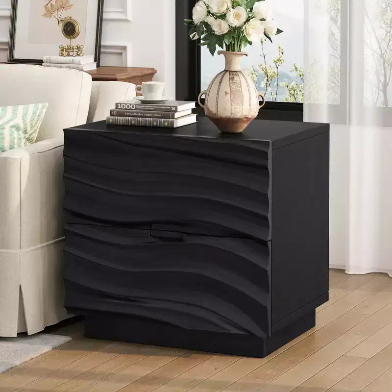Table de chevet à 2 tiroirs en bois massif naturel pour chambre à coucher et salon