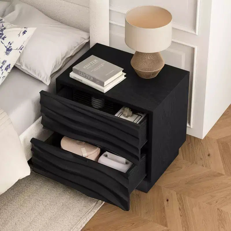Table de chevet à 2 tiroirs en bois massif naturel pour chambre à coucher et salon