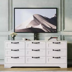 Meuble TV avec support pour téléviseur de 55 pouces, commode à 9 tiroirs, centre de divertissement avec rangement, meuble console média moderne en bois pour salon et chambre
