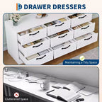 Meuble TV avec support pour téléviseur de 55 pouces, commode à 9 tiroirs, centre de divertissement avec rangement, meuble console média moderne en bois pour salon et chambre
