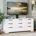 Meuble TV avec support pour téléviseur de 55 pouces, commode à 9 tiroirs, centre de divertissement avec rangement, meuble console média moderne en bois pour salon et chambre