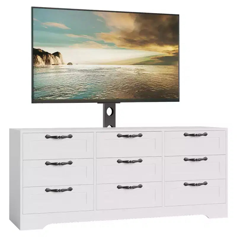 Meuble TV avec support pour téléviseur de 55 pouces, commode à 9 tiroirs, centre de divertissement avec rangement, meuble console média moderne en bois pour salon et chambre