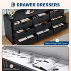 Meuble TV avec support pour téléviseur de 55 pouces, commode à 9 tiroirs, centre de divertissement avec rangement, meuble console média moderne en bois pour salon et chambre
