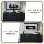 Meuble TV avec support pour téléviseur de 55 pouces, commode à 9 tiroirs, centre de divertissement avec rangement, meuble console média moderne en bois pour salon et chambre