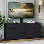 Meuble TV avec support pour téléviseur de 55 pouces, commode à 9 tiroirs, centre de divertissement avec rangement, meuble console média moderne en bois pour salon et chambre