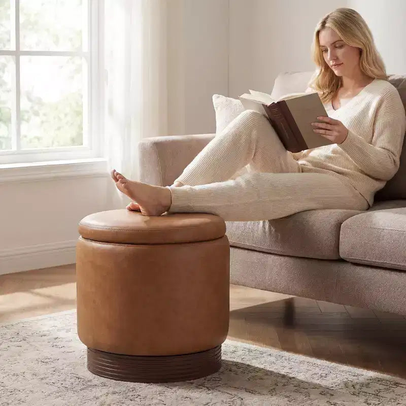 Costway Repose-Pieds Pivotant à 360° en Faux Cuir avec Rangement Caché, Capacité de Poids de 180 kg