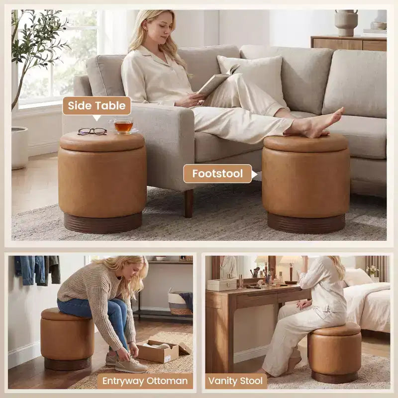 Costway Repose-Pieds Pivotant à 360° en Faux Cuir avec Rangement Caché, Capacité de Poids de 180 kg