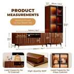 Meuble TV moderne ATJafurn en noyer de style milieu de siècle et vitrine en verre à 3 niveaux avec tiroirs, ensemble de meuble de divertissement en bois marron pour salon