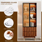 Meuble TV moderne ATJafurn en noyer de style milieu de siècle et vitrine en verre à 3 niveaux avec tiroirs, ensemble de meuble de divertissement en bois marron pour salon