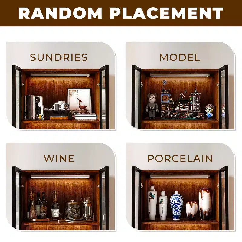 Meuble TV moderne ATJafurn en noyer de style milieu de siècle et vitrine en verre à 3 niveaux avec tiroirs, ensemble de meuble de divertissement en bois marron pour salon