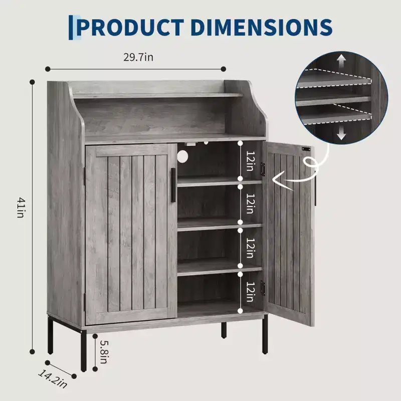 Meuble à chaussures moderne à 4 niveaux en bois avec 3 étagères réglables, meuble d'entrée autoportant pour couloir