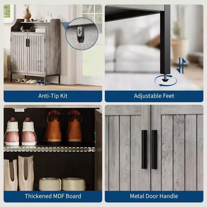 Meuble à chaussures moderne à 4 niveaux en bois avec 3 étagères réglables, meuble d'entrée autoportant pour couloir