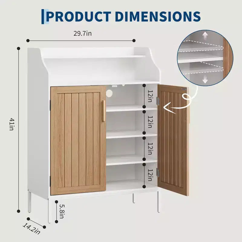 Meuble à chaussures moderne à 4 niveaux en bois avec 3 étagères réglables, meuble d'entrée autoportant pour couloir