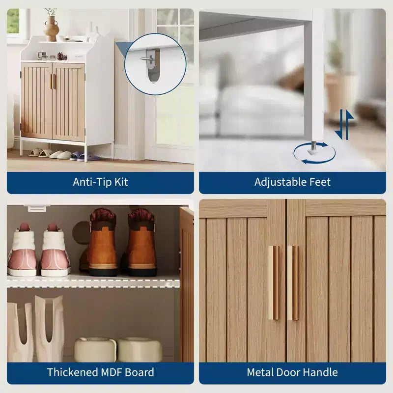 Meuble à chaussures moderne à 4 niveaux en bois avec 3 étagères réglables, meuble d'entrée autoportant pour couloir