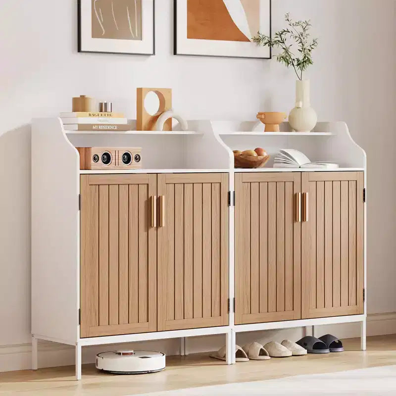 Meuble à chaussures moderne à 4 niveaux en bois avec 3 étagères réglables, meuble d'entrée autoportant pour couloir