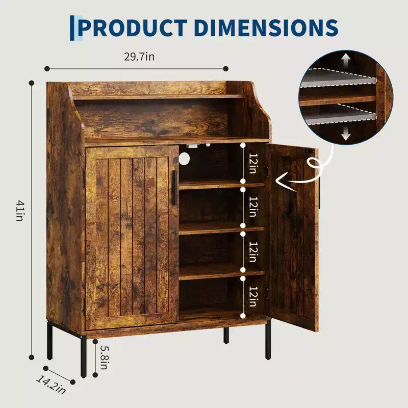 Meuble à chaussures moderne à 4 niveaux en bois avec 3 étagères réglables, meuble d'entrée autoportant pour couloir