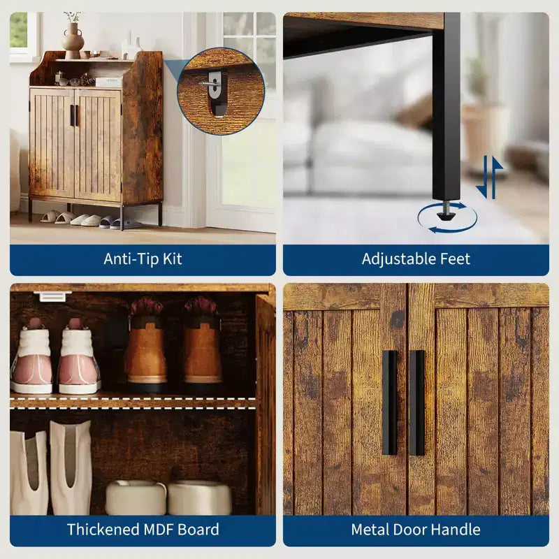Meuble à chaussures moderne à 4 niveaux en bois avec 3 étagères réglables, meuble d'entrée autoportant pour couloir