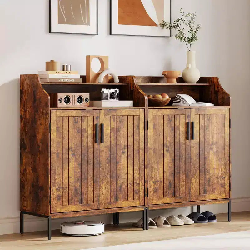 Meuble à chaussures moderne à 4 niveaux en bois avec 3 étagères réglables, meuble d'entrée autoportant pour couloir