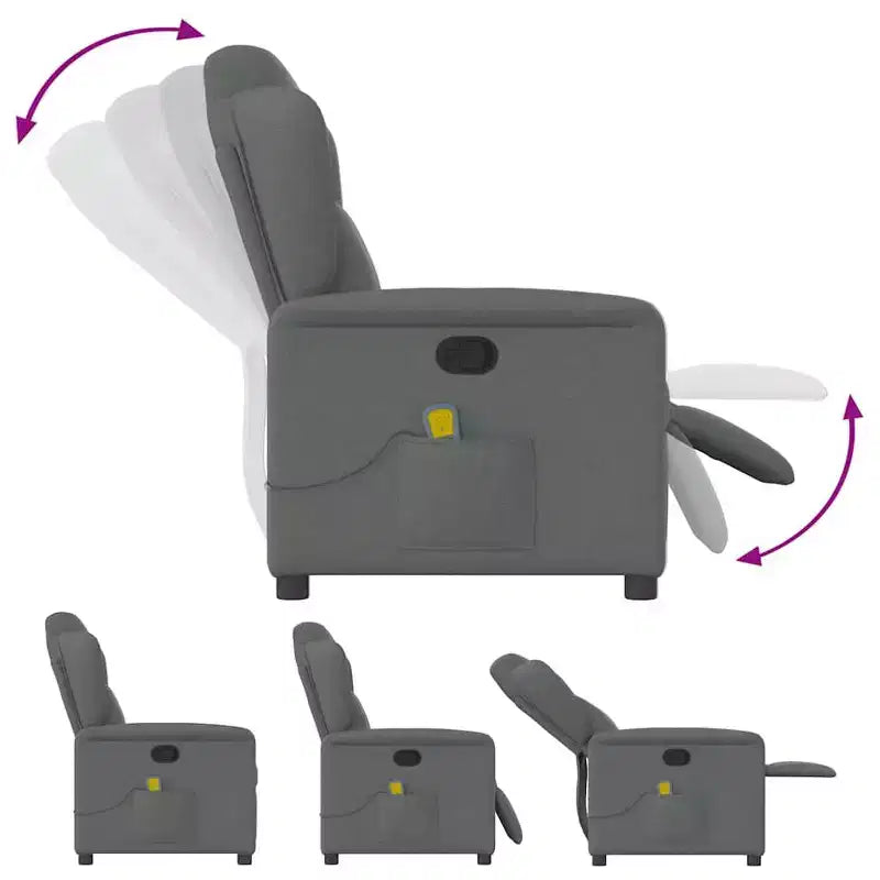 vidaXL Fauteuil inclinable de massage en tissu gris foncé
