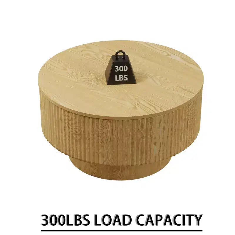 Table basse circulaire moderne en MDF de 29,53 pouces, avec motif à rayures circulaires et espace de rangement, pour la maison et la cuisine