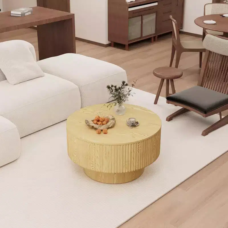 Table basse circulaire moderne en MDF de 29,53 pouces, avec motif à rayures circulaires et espace de rangement, pour la maison et la cuisine