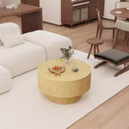 Table basse circulaire moderne en MDF de 29,53 pouces, avec motif à rayures circulaires et espace de rangement, pour la maison et la cuisine