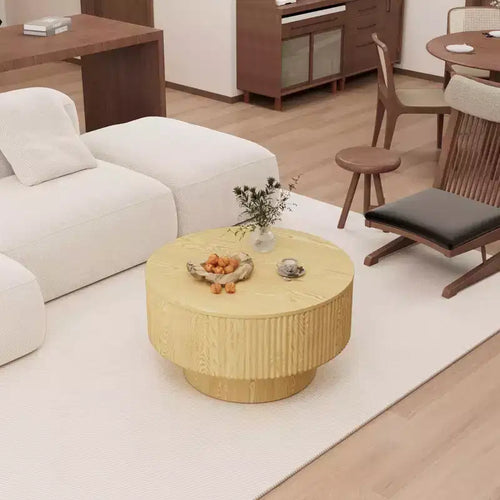 Table basse circulaire moderne en MDF de 29,53 pouces, avec motif à rayures circulaires et espace de rangement, pour la maison et la cuisine