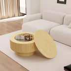 Table basse circulaire moderne en MDF de 29,53 pouces, avec motif à rayures circulaires et espace de rangement, pour la maison et la cuisine
