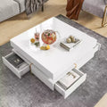 High Gloss Coffee Table with 4 Drawers, Square Storage Center Table for Living Room, White