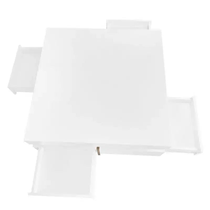 Table basse laquée brillante avec 4 tiroirs, table centrale de rangement carrée pour salon, blanche