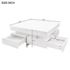 Table basse laquée brillante avec 4 tiroirs, table centrale de rangement carrée pour salon, blanche
