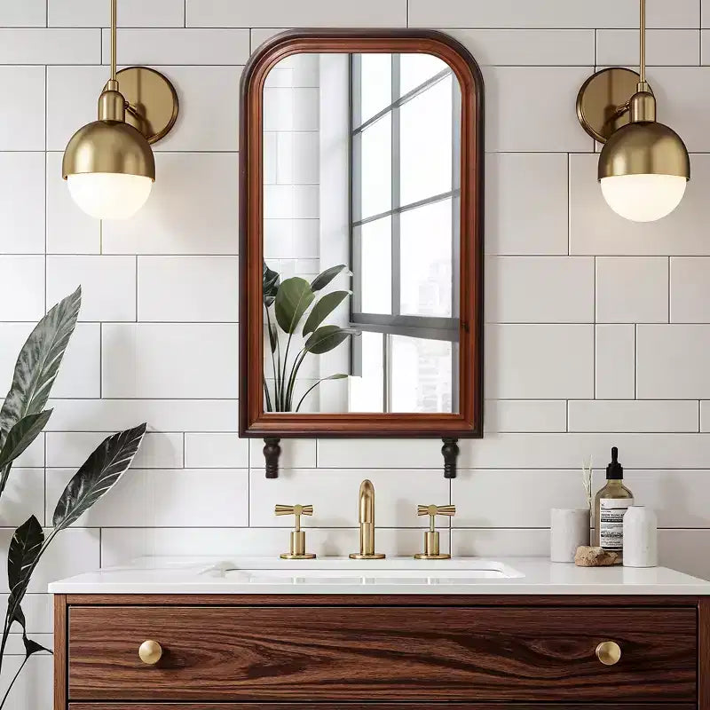 LuxenHome Miroir mural rectangulaire arrondi moderne avec cadre en bois de pin, 109,98 cm H x 60 cm L, grand miroir décoratif à cadre en bois marron