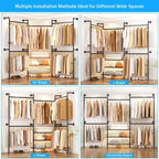 Besiost Portant à Vêtements Industriel en Tuyaux, Système de Rangement Mural de 2,2 à 3,3 m