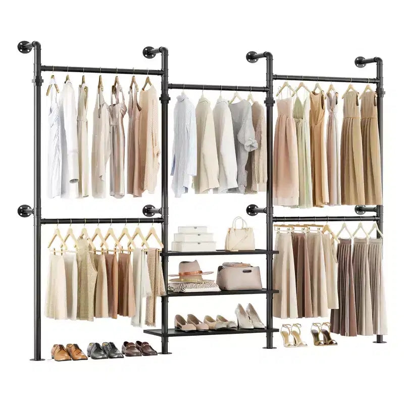 Besiost Portant à Vêtements Industriel en Tuyaux, Système de Rangement Mural de 2,2 à 3,3 m