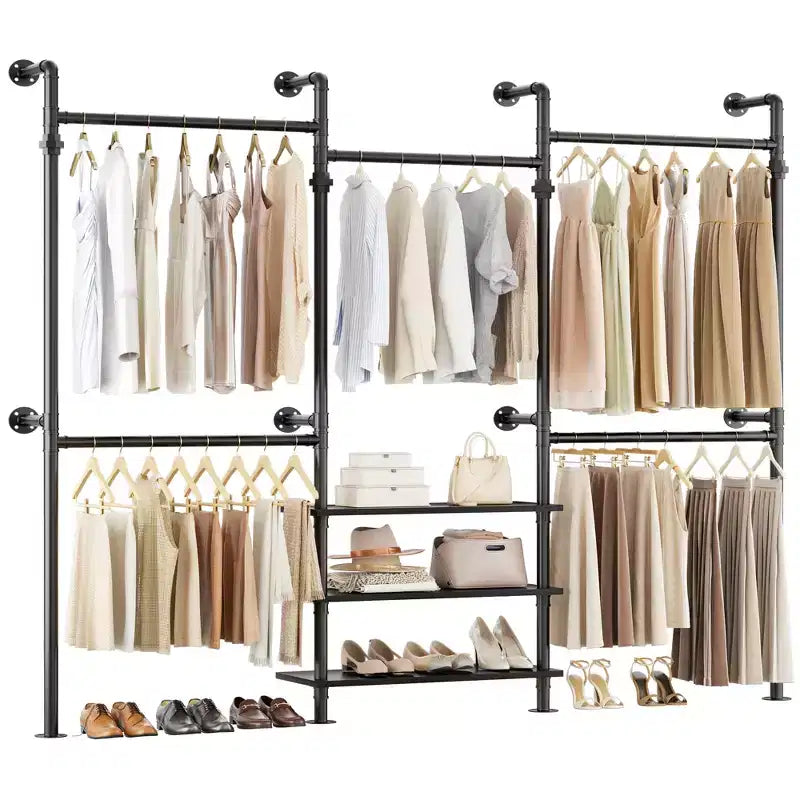 Besiost Portant à Vêtements Industriel en Tuyaux, Système de Rangement Mural de 2,2 à 3,3 m