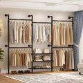 Besiost Industrial Pipe Clothing Rack, 7.3-10.9Ft Wall Mounted Closet System
