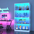 Vitrine en verre avec portes, meuble de curiosités à 4 niveaux avec lumières LED 3 couleurs, ports de chargement et détecteur de mouvement