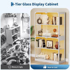 Vitrine en verre avec portes, meuble de curiosités à 4 niveaux avec lumières LED 3 couleurs, ports de chargement et détecteur de mouvement