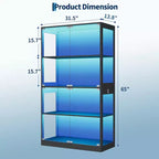 Vitrine en verre avec portes, meuble de curiosités à 4 niveaux avec lumières LED 3 couleurs, ports de chargement et détecteur de mouvement