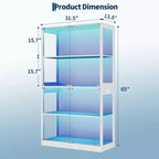 Vitrine en verre avec portes, meuble de curiosités à 4 niveaux avec lumières LED 3 couleurs, ports de chargement et détecteur de mouvement