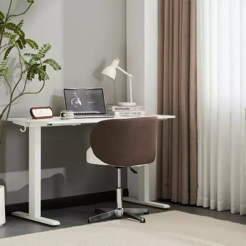 Chaise de bureau pivotante sans accoudoirs Karl Home en PU, sans roulettes, réglable en hauteur, avec support dorsal, coloris blanc et marron